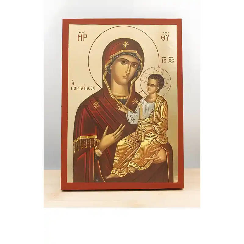 Εικόνα Ορθοδοξίας με περίγραμμα χρυσό σε ξύλο Φλαμουρίας  με  βάση Παναγία Οδηγήτρια «Πορταΐτισσα» με τον Ιησού, Ξύλινη Χειροποίητη Εικόνα με Φύλλο Χρυσού Ελληνικού Premium Βυζαντινού Στυλ Επιτοίχια Θρησκευτικά Χειροποίητη Ελληνορθόδοξη εικόνα του Ιησού Χριστού, Κρεμαστή πλάκα βυζαντινής τέχνης, χριστιανική τέχνη Διάσταση 10x7 cm (3,9 x 2,8 ίντσες)  INTRAEK-10910