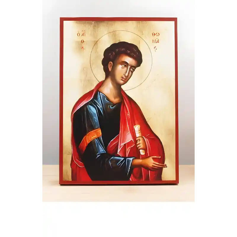 Εικόνα Ορθοδοξίας με περίγραμμα χρυσό σε ξύλο Φλαμουρίας  με  βάση Άγιος Απόστολος Θωμάς, Ξύλινη Χειροποίητη Εικόνα Ελληνικής Κορυφαίας Βυζαντινής Στυλ Κρεμαστή σε ξύλινη πλάκα Θρησκευτικό θέμα Χειροποίητη Ελληνορθόδοξη εικόνα του Ιησού Χριστού, Κρεμαστή πλάκα βυζαντινής τέχνης, χριστιανική τέχνη Διάσταση 10x7 cm (3,9 x 2,8 ίντσες)  INTRAEK-10893