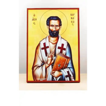 Εικόνα Ορθοδοξίας με περίγραμμα χρυσό σε ξύλο Φλαμουρίας  με  βάση Άγιος Απόστολος Βαρνάβας, Ξύλινη Χειροποίητη Εικόνα Ελληνικής Premium Βυζαντινού Στυλ Κρεμαστή σε ξύλινη πλάκα Θρησκευτικό θέμα Χειροποίητη Ελληνορθόδοξη εικόνα του Ιησού Χριστού, Κρεμαστή πλάκα βυζαντινής τέχνης, χριστιανική τέχνη Διάσταση 15x11 cm (5,9 x 4,3 ίντσες)  INTRAEK-610892 - Image 1