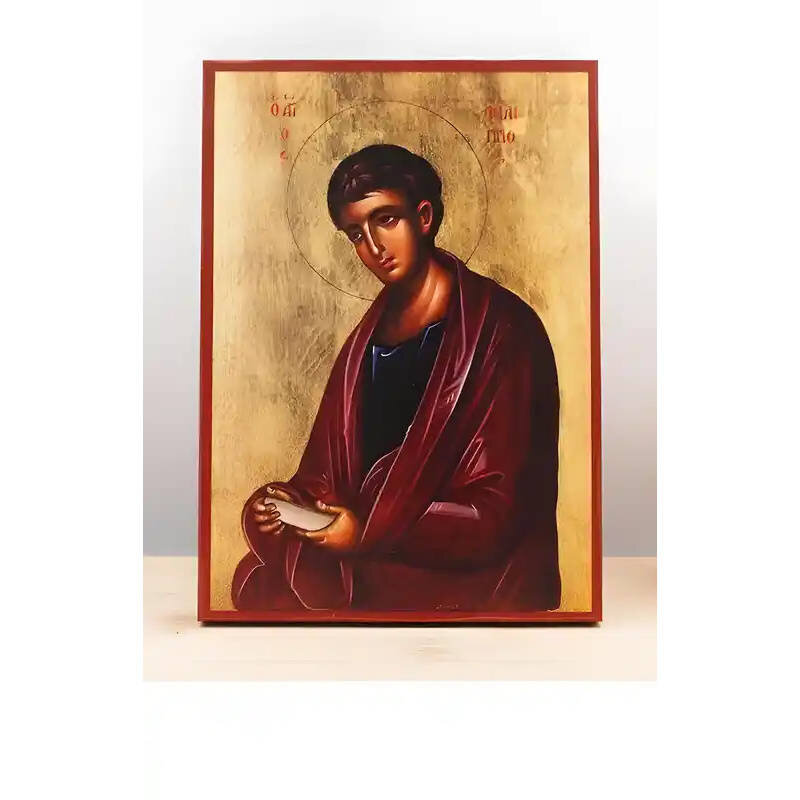 Εικόνα Ορθοδοξίας με περίγραμμα χρυσό σε ξύλο Φλαμουρίας  με  βάση Άγιος Απόστολος Φίλιππος, Ξύλινη Χειροποίητη Εικόνα Ελληνικού Premium Βυζαντινού Στυλ Κρεμαστή σε ξύλινη πλάκα Θρησκευτικό θέμα Χειροποίητη Ελληνορθόδοξη εικόνα του Ιησού Χριστού, Κρεμαστή πλάκα βυζαντινής τέχνης, χριστιανική τέχνη Διάσταση 26x20 cm (10,2 x 7,9 ίντσες)  INTRAEK-22610891