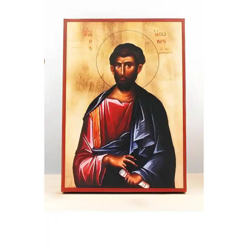 Εικόνα Ορθοδοξίας με περίγραμμα χρυσό σε ξύλο Φλαμουρίας  με  βάση Άγιος Απόστολος Ιάκωβος ο Μέγας γιος του Ζεβεδαίου, Ξύλινη Χειροποίητη Εικόνα Ελληνικής Κορυφαίας Βυζαντινής Στυλ Κρεμαστή σε ξύλινη πλάκα Θρησκευτικό θέμα Χειροποίητη Ελληνορθόδοξη εικόνα του Ιησού Χριστού, Κρεμαστή πλάκα βυζαντινής τέχνης, χριστιανική τέχνη Διάσταση 10x7 cm (3,9 x 2,8 ίντσες)  INTRAEK-10889