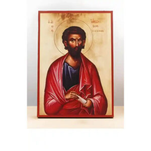 Εικόνα Ορθοδοξίας με περίγραμμα χρυσό σε ξύλο Φλαμουρίας  με  βάση Άγιος Απόστολος Ιάκωβος ο μικρότερος γιος του Αλφαίου, Ξύλινη Χειροποίητη Εικόνα Ελληνικού Βυζαντινού Στυλ Κρεμαστή σε ξύλινη πλάκα Θρησκευτικό θέμα Χειροποίητη Ελληνορθόδοξη εικόνα του Ιησού Χριστού, Κρεμαστή πλάκα βυζαντινής τέχνης, χριστιανική τέχνη 45x35 cm (17,7 x 13,8 ίντσες)  INTRAEK-342110888