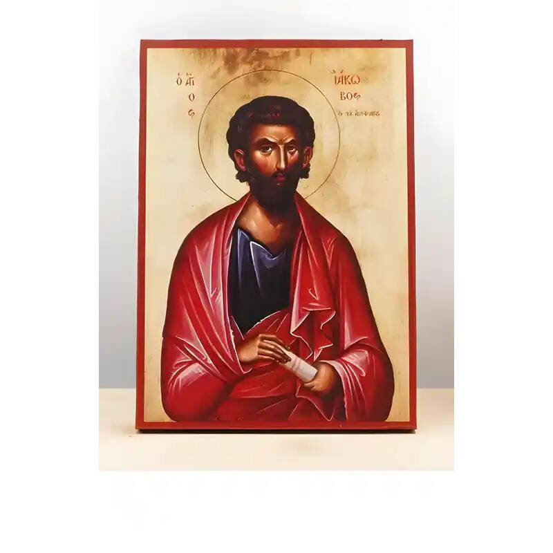 Εικόνα Ορθοδοξίας με περίγραμμα χρυσό σε ξύλο Φλαμουρίας  με  βάση Άγιος Απόστολος Ιάκωβος ο μικρότερος γιος του Αλφαίου, Ξύλινη Χειροποίητη Εικόνα Ελληνικού Βυζαντινού Στυλ Κρεμαστή σε ξύλινη πλάκα Θρησκευτικό θέμα Χειροποίητη Ελληνορθόδοξη εικόνα του Ιησού Χριστού, Κρεμαστή πλάκα βυζαντινής τέχνης, χριστιανική τέχνη Διάσταση 10x7 cm (3,9 x 2,8 ίντσες)  INTRAEK-10888