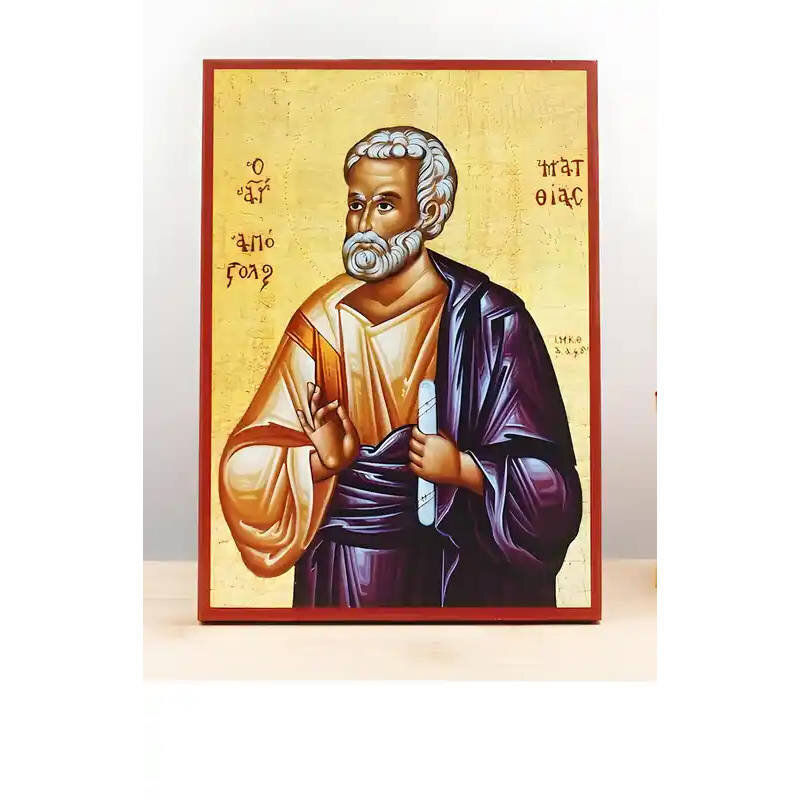 Εικόνα Ορθοδοξίας με περίγραμμα χρυσό σε ξύλο Φλαμουρίας  με  βάση Άγιος Απόστολος Ματθίας, Ξύλινη Χειροποίητη Εικόνα Ελληνικού Premium Βυζαντινού Στυλ Κρεμαστή σε ξύλινη πλάκα Θρησκευτικό θέμα Χειροποίητη Ελληνορθόδοξη εικόνα του Ιησού Χριστού, Κρεμαστή πλάκα βυζαντινής τέχνης, χριστιανική τέχνη Διάσταση 10x7 cm (3,9 x 2,8 ίντσες)  INTRAEK-10887