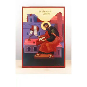 Εικόνα Ορθοδοξίας με περίγραμμα χρυσό σε ξύλο Φλαμουρίας  με  βάση Άγιος Απόστολος Ματθαίος ο Ευαγγελιστής Χειρόγραφο, Ξύλινη Χειροποίητη Εικόνα Ελληνικού Βυζαντινού Στυλ τοίχου Αναρτημένη σε Ξύλινη Πλάκα Θρησκευτικά Χειροποίητη Ελληνορθόδοξη εικόνα του Ιησού Χριστού, Κρεμαστή πλάκα βυζαντινής τέχνης, χριστιανική τέχνη 45x35 cm (17,7 x 13,8 ίντσες)  INTRAEK-342110886