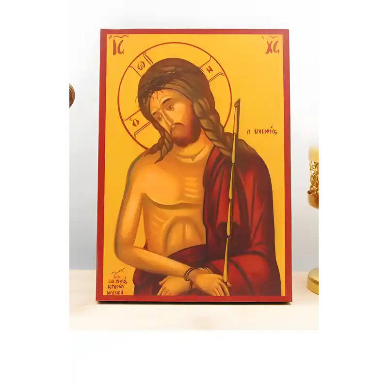 Εικόνα Ορθοδοξίας με περίγραμμα χρυσό σε ξύλο Φλαμουρίας  με  βάση Ιησούς Χριστός ο Νυμφίος, Ξύλινη Χειροποίητη Εικόνα Ελληνικού Premium Βυζαντινού Στυλ Κρεμαστή σε ξύλινη πλάκα Θρησκευτικό θέμα Χειροποίητη Ελληνορθόδοξη εικόνα του Ιησού Χριστού, Κρεμαστή πλάκα βυζαντινής τέχνης, χριστιανική τέχνη Διάσταση 26x20 cm (10,2 x 7,9 ίντσες)  INTRAEK-22610885