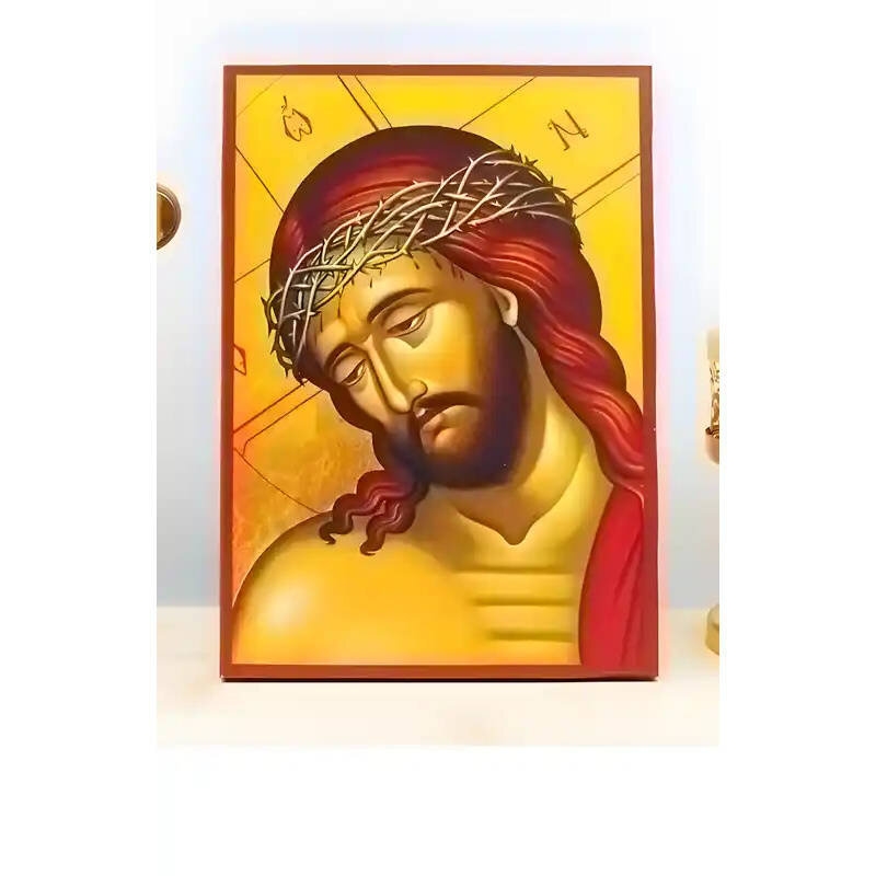 Εικόνα Ορθοδοξίας με περίγραμμα χρυσό σε ξύλο Φλαμουρίας  με  βάση Πορτρέτο του Ιησού Χριστού ο Νυμφίος, Ξύλινη Χειροποίητη Εικόνα Ελληνικού Premium Βυζαντινού Στυλ Κρεμασμένο σε ξύλινη πλάκα Θρησκευτικό θέμα Χειροποίητη Ελληνορθόδοξη εικόνα του Ιησού Χριστού, Κρεμαστή πλάκα βυζαντινής τέχνης, χριστιανική τέχνη Διάσταση 10x7 cm (3,9 x 2,8 ίντσες)  INTRAEK-10883