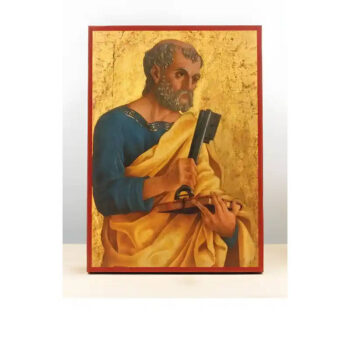 Εικόνα Ορθοδοξίας με περίγραμμα χρυσό σε ξύλο Φλαμουρίας  με  βάση Άγιος Απόστολος Πέτρος κρατώντας τα Κλειδιά του Ουρανού, Ξύλινη Χειροποίητη Εικόνα Ελληνικού Βυζαντινού Στυλ τοίχου Κρεμασμένη σε ξύλινη πλάκα Θρησκευτικό Χειροποίητη Ελληνορθόδοξη εικόνα του Ιησού Χριστού, Κρεμαστή πλάκα βυζαντινής τέχνης, χριστιανική τέχνη 45x35 cm (17,7 x 13,8 ίντσες)  INTRAEK-342110881 - Image 1