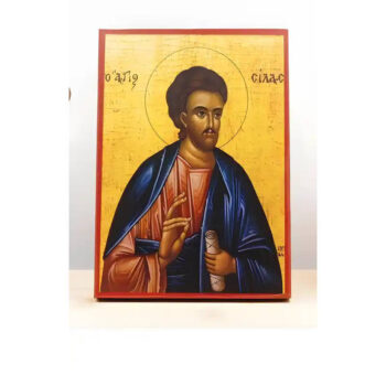 Εικόνα Ορθοδοξίας με περίγραμμα χρυσό σε ξύλο Φλαμουρίας  με  βάση Άγιος Απόστολος Σίλας «Σιλβανός», Ξύλινη Χειροποίητη Εικόνα Ελληνικού Βυζαντινού Στυλ Κρεμαστή σε Ξύλινη Πλάκα Θρησκευτικό Θέμα Χειροποίητη Ελληνορθόδοξη εικόνα του Ιησού Χριστού, Κρεμαστή πλάκα βυζαντινής τέχνης, χριστιανική τέχνη 45x35 cm (17,7 x 13,8 ίντσες)  INTRAEK-342110880 - Image 1
