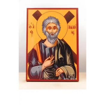 Εικόνα Ορθοδοξίας με περίγραμμα χρυσό σε ξύλο Φλαμουρίας  με  βάση Άγιος Απόστολος Ανδρέας ο Πρωτόκλητος, Ξύλινη Χειροποίητη Εικόνα Ελληνικής Premium Βυζαντινού Στυλ Κρεμαστή σε ξύλινη πλάκα Θρησκευτικό θέμα Χειροποίητη Ελληνορθόδοξη εικόνα του Ιησού Χριστού, Κρεμαστή πλάκα βυζαντινής τέχνης, χριστιανική τέχνη 45x35 cm (17,7 x 13,8 ίντσες)  INTRAEK-342110876 - Image 1