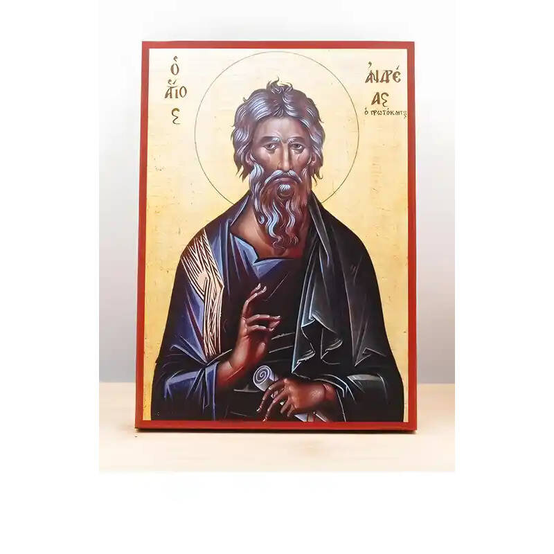 Εικόνα Ορθοδοξίας με περίγραμμα χρυσό σε ξύλο Φλαμουρίας  με  βάση Άγιος Απόστολος Ανδρέας ο Πρωτόκλητος, Ξύλινη Χειροποίητη Εικόνα Ελληνικής Κορυφαίας Βυζαντινής Στυλ Κρεμαστή σε ξύλινη πλάκα Θρησκευτικό θέμα Χειροποίητη Ελληνορθόδοξη εικόνα του Ιησού Χριστού, Κρεμαστή πλάκα βυζαντινής τέχνης, χριστιανική τέχνη 45x35 cm (17,7 x 13,8 ίντσες)  INTRAEK-342110875