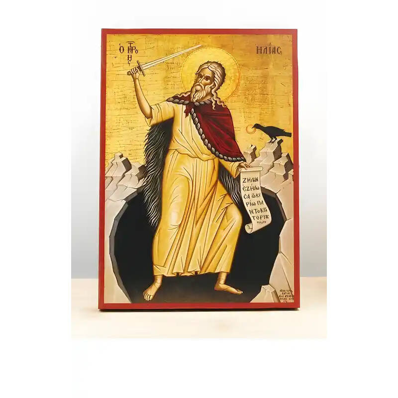 Εικόνα Ορθοδοξίας με περίγραμμα χρυσό σε ξύλο Φλαμουρίας  με  βάση Άγιος Προφήτης Ηλίας ή Ολόσωμος Ηλίας, Ξύλινη Χειροποίητη Εικόνα Ελληνικού Βυζαντινού Στυλ τοίχου Κρεμαστή σε ξύλινη πλάκα Θρησκευτικό θέμα Χειροποίητη Ελληνορθόδοξη εικόνα του Ιησού Χριστού, Κρεμαστή πλάκα βυζαντινής τέχνης, χριστιανική τέχνη Διάσταση 10x7 cm (3,9 x 2,8 ίντσες)  INTRAEK-10870