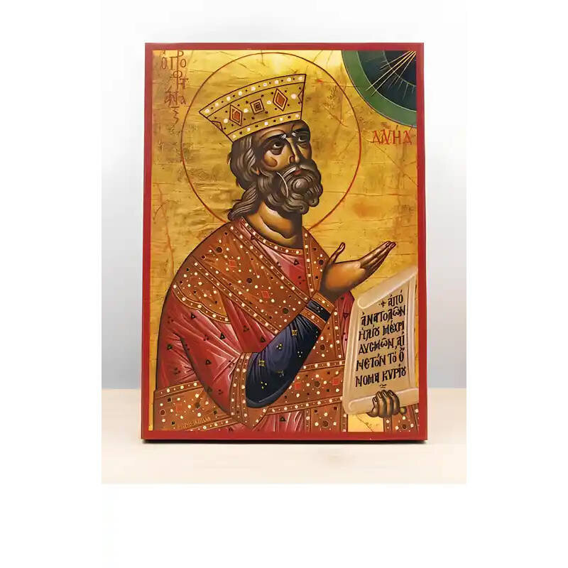 Εικόνα Ορθοδοξίας με περίγραμμα χρυσό σε ξύλο Φλαμουρίας  με  βάση Άγιος Προφήτης Δαυίδ, Ξύλινη Χειροποίητη Εικόνα Ελληνικού Premium Βυζαντινού Στυλ Κρεμαστή σε ξύλινη πλάκα Θρησκευτικό θέμα Χειροποίητη Ελληνορθόδοξη εικόνα του Ιησού Χριστού, Κρεμαστή πλάκα βυζαντινής τέχνης, χριστιανική τέχνη Διάσταση 10x7 cm (3,9 x 2,8 ίντσες)  INTRAEK-10861