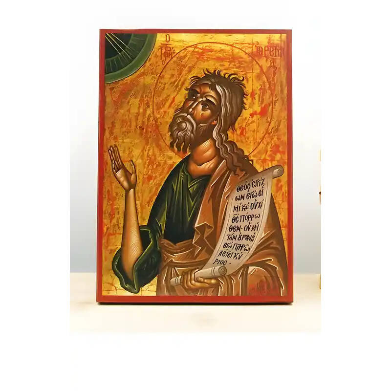 Εικόνα Ορθοδοξίας με περίγραμμα χρυσό σε ξύλο Φλαμουρίας  με  βάση Άγιος Προφήτης Ιερεμίας, Ξύλινη Χειροποίητη Εικόνα Ελληνικού Βυζαντινού Στυλ Κρεμαστή σε ξύλινη πλάκα Θρησκευτικό θέμα Χειροποίητη Ελληνορθόδοξη εικόνα του Ιησού Χριστού, Κρεμαστή πλάκα βυζαντινής τέχνης, χριστιανική τέχνη Διάσταση 10x7 cm (3,9 x 2,8 ίντσες)  INTRAEK-10860