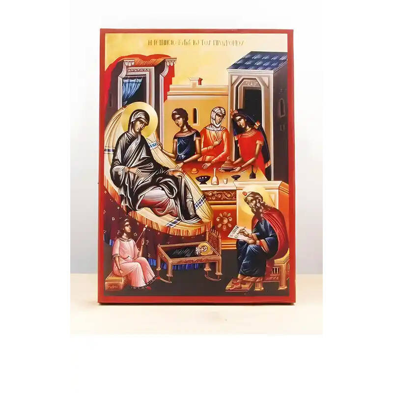 Εικόνα Ορθοδοξίας με περίγραμμα χρυσό σε ξύλο Φλαμουρίας  με  βάση Γέννηση του Αγίου Ιωάννη του Βαπτιστή, Ξύλινη Χειροποίητη Εικόνα Ελληνικού Premium Βυζαντινού Στυλ Κρεμαστή σε ξύλινη πλάκα Θρησκευτικό θέμα Χειροποίητη Ελληνορθόδοξη εικόνα του Ιησού Χριστού, Κρεμαστή πλάκα βυζαντινής τέχνης, χριστιανική τέχνη Διάσταση 10x7 cm (3,9 x 2,8 ίντσες)  INTRAEK-10859