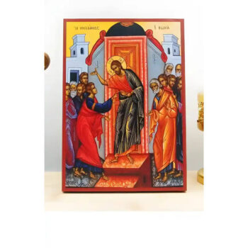 Εικόνα Ορθοδοξίας με περίγραμμα χρυσό σε ξύλο Φλαμουρίας  με  βάση The Incredulity of Saint Thomas, Ξύλινη Χειροποίητη Εικόνα Ελληνικού Premium Βυζαντινού Στυλ Κρεμασμένο σε ξύλινη πλάκα Ορθόδοξο Θρησκευτικό Θέμα Χειροποίητη Ελληνορθόδοξη εικόνα του Ιησού Χριστού, Κρεμαστή πλάκα βυζαντινής τέχνης, χριστιανική τέχνη 45x35 cm (17,7 x 13,8 ίντσες)  INTRAEK-342110858 - Image 1