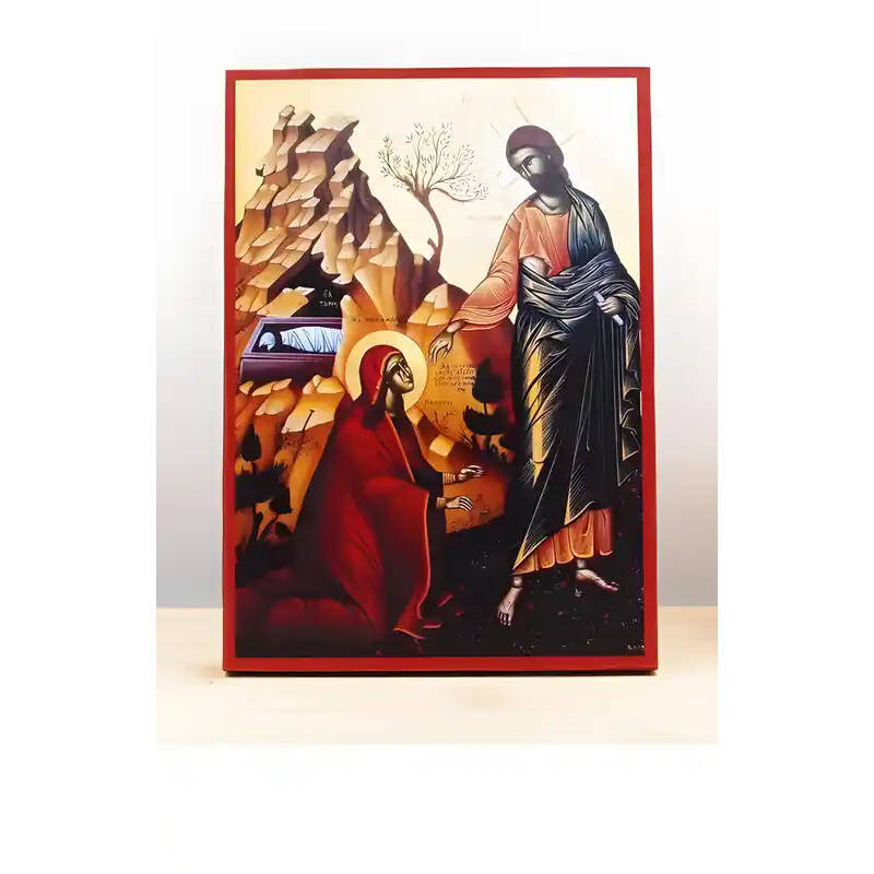 Εικόνα Ορθοδοξίας με περίγραμμα χρυσό σε ξύλο Φλαμουρίας  με  βάση Ο Ιησούς Χριστός εμφανίζεται στη Μαρία Μαγδαληνή, Ξύλινη Χειροποίητη Εικόνα Ελληνικού Βυζαντινού Στυλ τοίχου Κρεμασμένη σε ξύλινη πλάκα Θρησκευτικό θέμα Χειροποίητη Ελληνορθόδοξη εικόνα του Ιησού Χριστού, Κρεμαστή πλάκα βυζαντινής τέχνης, χριστιανική τέχνη Διάσταση 26x20 cm (10,2 x 7,9 ίντσες)  INTRAEK-22610855