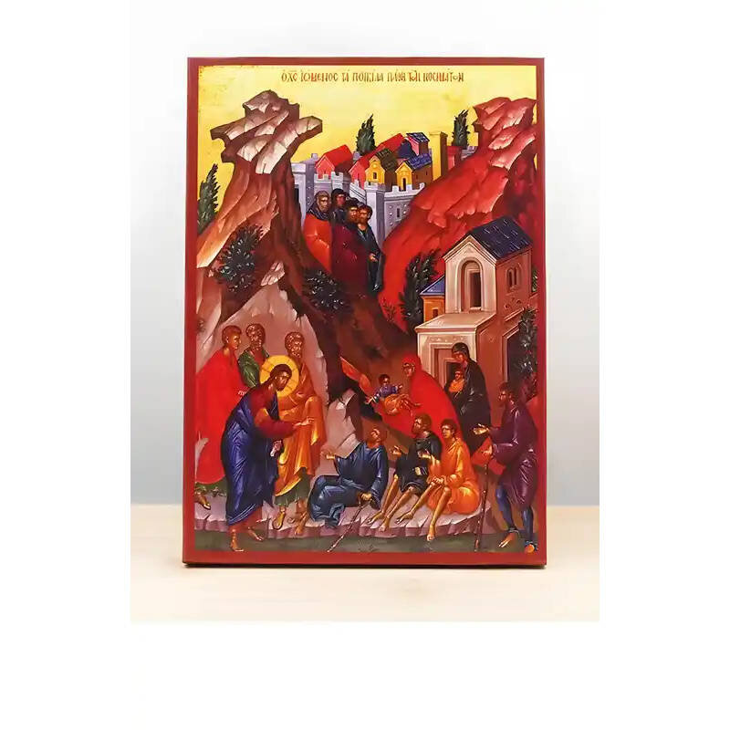 Εικόνα Ορθοδοξίας με περίγραμμα χρυσό σε ξύλο Φλαμουρίας  με  βάση Ο Ιησούς Χριστός Θεραπεύει τα Διάφορα Πάθη των Ασθενειών, Ξύλινη Χειροποίητη Εικόνα Ελληνικής Premium Βυζαντινού Στυλ τοίχου Κρεμασμένη σε ξύλινη πλάκα Χειροποίητη Ελληνορθόδοξη εικόνα του Ιησού Χριστού, Κρεμαστή πλάκα βυζαντινής τέχνης, χριστιανική τέχνη Διάσταση 10x7 cm (3,9 x 2,8 ίντσες)  INTRAEK-10853