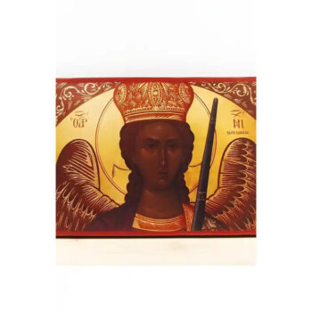 Εικόνα Ορθοδοξίας με περίγραμμα χρυσό σε ξύλο Φλαμουρίας  με  βάση Αρχάγγελος Μιχαήλ του Μανταμαδόνα, Ξύλινη Χειροποίητη Εικόνα Ελληνικού Premium Βυζαντινού Στυλ Κρεμασμένο σε ξύλινη πλάκα Θρησκευτικό θέμα Χειροποίητη Ελληνορθόδοξη εικόνα του Ιησού Χριστού, Κρεμαστή πλάκα βυζαντινής τέχνης, χριστιανική τέχνη Διάσταση 40x30 cm (15,8 x 11,8 ίντσες)  INTRAEK-2110847 - Image 1