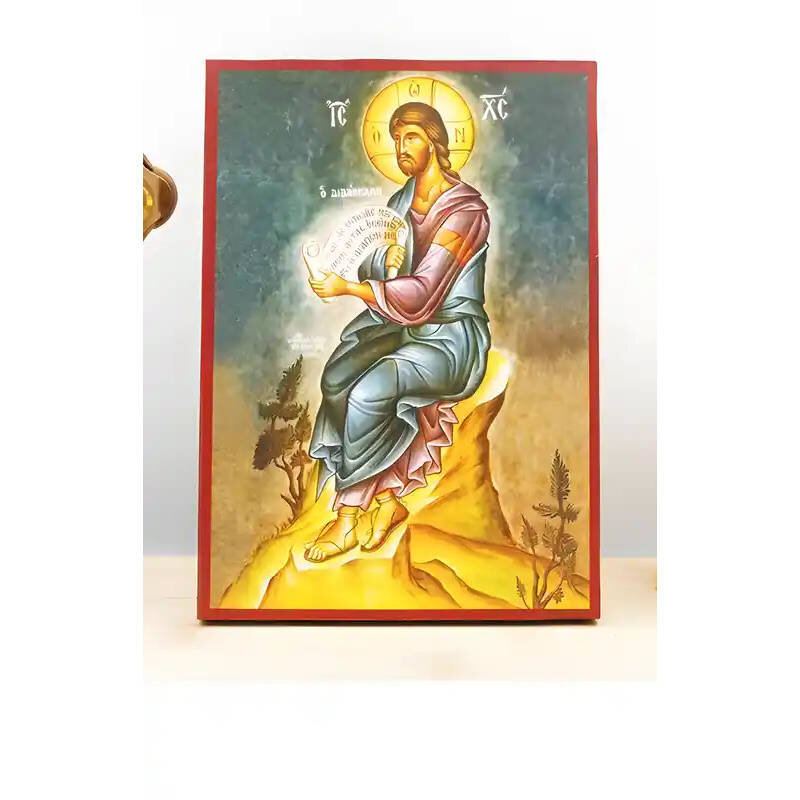 Εικόνα Ορθοδοξίας με περίγραμμα χρυσό σε ξύλο Φλαμουρίας  με  βάση Jesus Christ The Preacher Πλήρης, Ξύλινη Χειροποίητη Εικόνα Ελληνικού Premium Βυζαντινού Στυλ τοίχου Κρεμασμένη σε ξύλινη πλάκα Θρησκευτικό θέμα Χειροποίητη Ελληνορθόδοξη εικόνα του Ιησού Χριστού, Κρεμαστή πλάκα βυζαντινής τέχνης, χριστιανική τέχνη Διάσταση 26x20 cm (10,2 x 7,9 ίντσες)  INTRAEK-22610844