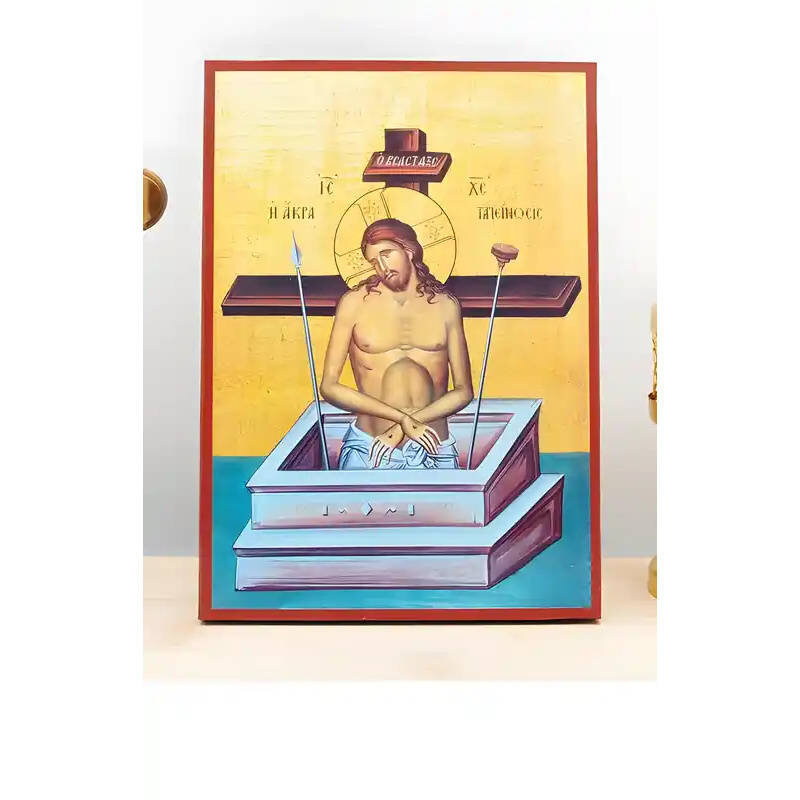 Εικόνα Ορθοδοξίας με περίγραμμα χρυσό σε ξύλο Φλαμουρίας  με  βάση Jesus Christ Man of Sorrows "Extreme Humility", Ξύλινη Χειροποίητη Εικόνα Ελληνικού Premium Βυζαντινού Στυλ τοίχου Κρεμασμένη σε ξύλινη πλάκα Θρησκευτικό Χειροποίητη Ελληνορθόδοξη εικόνα του Ιησού Χριστού, Κρεμαστή πλάκα βυζαντινής τέχνης, χριστιανική τέχνη Διάσταση 10x7 cm (3,9 x 2,8 ίντσες)  INTRAEK-10838