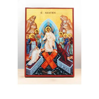 Εικόνα Ορθοδοξίας με περίγραμμα χρυσό σε ξύλο Φλαμουρίας  με  βάση Ανάσταση του Ιησού Χριστού, Ξύλινη Χειροποίητη Εικόνα Ελληνικού Premium Βυζαντινού Στυλ Κρεμασμένο σε ξύλινη πλάκα Ορθόδοξο Θρησκευτικό Θέμα Χειροποίητη Ελληνορθόδοξη εικόνα του Ιησού Χριστού, Κρεμαστή πλάκα βυζαντινής τέχνης, χριστιανική τέχνη 45x35 cm (17,7 x 13,8 ίντσες)  INTRAEK-342110837 - Image 1