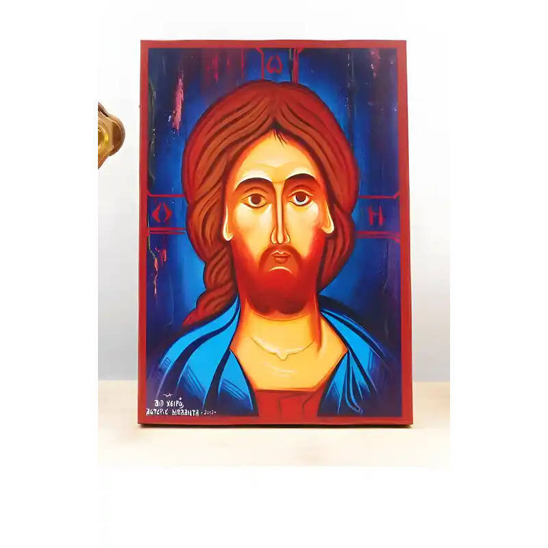Εικόνα Ορθοδοξίας με περίγραμμα χρυσό σε ξύλο Φλαμουρίας  με  βάση Πορτραίτο Ηλικιωμένου Ιησού Χριστού, Ξύλινη Χειροποίητη Εικόνα Ελληνικού Premium Βυζαντινού Στυλ Κρεμασμένο σε ξύλινη πλάκα Θρησκευτικό θέμα Χειροποίητη Ελληνορθόδοξη εικόνα του Ιησού Χριστού, Κρεμαστή πλάκα βυζαντινής τέχνης, χριστιανική τέχνη 45x35 cm (17,7 x 13,8 ίντσες)  INTRAEK-342110833