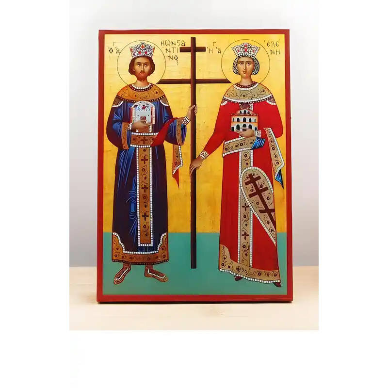 Εικόνα Ορθοδοξίας με περίγραμμα χρυσό σε ξύλο Φλαμουρίας  με  βάση Άγιοι Κωνσταντίνος και Ελένη, Ξύλινη Χειροποίητη Εικόνα Ελληνικού Premium Βυζαντινού Στυλ Κρεμαστή σε ξύλινη πλάκα Χειροποίητη Ελληνορθόδοξη εικόνα του Ιησού Χριστού, Κρεμαστή πλάκα βυζαντινής τέχνης, χριστιανική τέχνη 45x35 cm (17,7 x 13,8 ίντσες)  INTRAEK-342110814