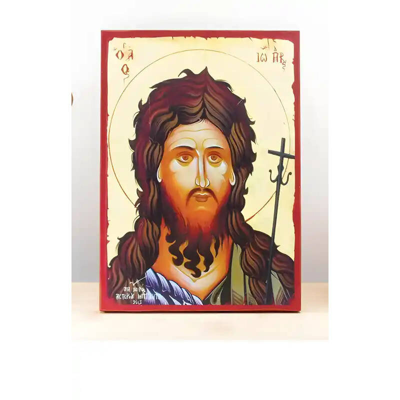 Εικόνα Ορθοδοξίας με περίγραμμα χρυσό σε ξύλο Φλαμουρίας  με  βάση Πορτρέτο του Αγίου Ιωάννη του Βαπτιστή "ο Πρόδρομος", WΞύλινη Χειροποίητη Εικόνα Ελληνικής Premium Βυζαντινού Στυλ τοίχου Κρεμασμένη σε ξύλινη πλάκα Θρησκευτικό Χειροποίητη Ελληνορθόδοξη εικόνα του Ιησού Χριστού, Κρεμαστή πλάκα βυζαντινής τέχνης, χριστιανική τέχνη Διάσταση 10x7 cm (3,9 x 2,8 ίντσες)  INTRAEK-10807