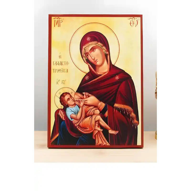 Εικόνα Ορθοδοξίας με περίγραμμα χρυσό σε ξύλο Φλαμουρίας  με  βάση Παναγία η Γαλακτοδότης «Γαλακτοτροφούσα», Ξύλινη Χειροποίητη Εικόνα Ελληνικής Κορυφαίας Βυζαντινής Στυλ Κρεμαστή σε Ξυλόπλακα Θρησκευτικό Χειροποίητη Ελληνορθόδοξη εικόνα του Ιησού Χριστού, Κρεμαστή πλάκα βυζαντινής τέχνης, χριστιανική τέχνη 45x35 cm (17,7 x 13,8 ίντσες)  INTRAEK-342110802