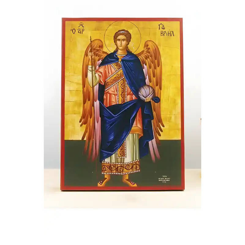 Εικόνα Ορθοδοξίας με περίγραμμα χρυσό σε ξύλο Φλαμουρίας  με  βάση Αρχάγγελος Γαβριήλ Ολόσωμο, Ξύλινη Χειροποίητη Εικόνα Ελληνικού Premium Βυζαντινού Στυλ Κρεμασμένο σε ξύλινη πλάκα Θρησκευτικό θέμα Χειροποίητη Ελληνορθόδοξη εικόνα του Ιησού Χριστού, Κρεμαστή πλάκα βυζαντινής τέχνης, χριστιανική τέχνη Διάσταση 10x7 cm (3,9 x 2,8 ίντσες)  INTRAEK-10799