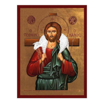 Εικόνα Ορθοδοξίας με περίγραμμα χρυσό σε ξύλο Φλαμουρίας  με  βάση Ιησούς Χριστός ο Καλός Ποιμένας, Χειροποίητη Ελληνορθόδοξη εικόνα του Ιησού Χριστού, Κρεμαστή πλάκα βυζαντινής τέχνης, χριστιανική τέχνη Διάσταση 40x30 cm (15,8 x 11,8 ίντσες)INTRAEK-43216724229 - Image 1