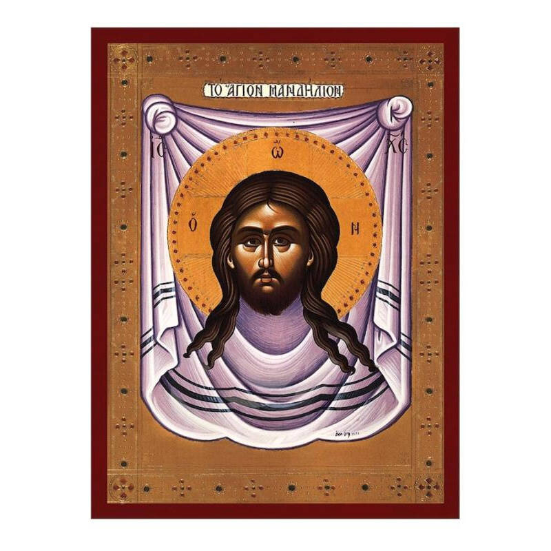 Εικόνα Ορθοδοξίας με περίγραμμα χρυσό σε ξύλο Φλαμουρίας  με  βάση Jesus Christ The Holy Mandylion Icon, Χειροποίητη ελληνορθόδοξη εικόνα του Ιησού Χριστού, επιτοίχια βυζαντινή τέχνη, ορθόδοξη τέχνη Διάσταση 26x20 cm (10,2 x 7,9 ίντσες) INTRAEK-3216724219