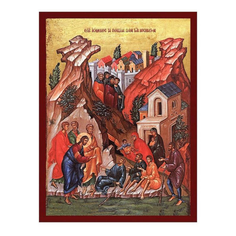 Εικόνα Ορθοδοξίας με περίγραμμα χρυσό σε ξύλο Φλαμουρίας  με  βάση Ιησούς Χριστός Η εικόνα του μεγάλου ιατρού, Χειροποίητη ελληνορθόδοξη εικόνα του Ιησού Χριστού, επιτοίχια πλάκα βυζαντινής τέχνης, βυζαντινή τέχνη Διάσταση 10x7 cm (3,9 x 2,8 ίντσες) INTRAEK-816724204