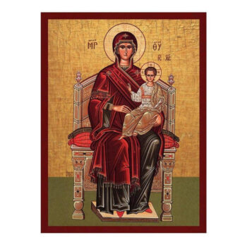 Εικόνα Ορθοδοξίας με περίγραμμα χρυσό σε ξύλο Φλαμουρίας  με  βάση Παναγία Ένθρονη εικόνα της Παναγίας, Χειροποίητη ελληνική εικόνα της Παναγίας Ένθρονος, επιτοίχια βυζαντινή τέχνη, χριστιανικό δώρο Διάσταση 40x30 cm (15,8 x 11,8 ίντσες)INTRAEK-43216724189 - Image 1