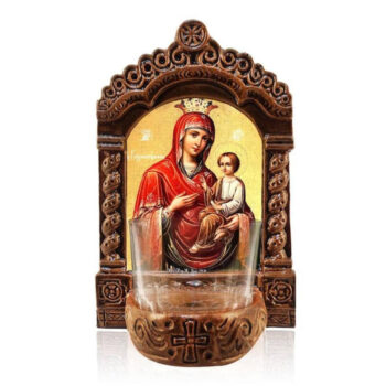 Εικόνα Ορθοδοξίας με περίγραμμα χρυσό σε ξύλο Φλαμουρίας με βάση Παναγία Γοργοεπήκοος Αγρυπνός, Παναγία Γρήγορο Ακούγεται Κεραμικό Επιτραπέζιο Εικονίδιο, Χειροποίητο Φωτιστικό Αγρυπνίας με Γυάλινο Κύπελλο Διάσταση 40x30 cm (15,8 x 11,8 ίντσες)INTRAEK-43216724176 - Image 1