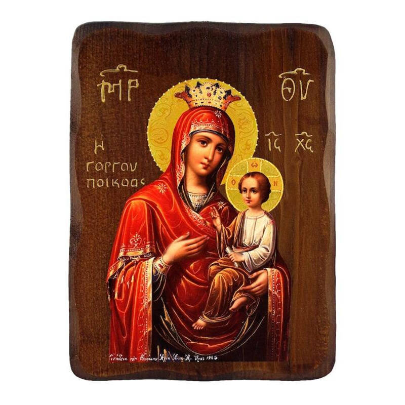 Εικόνα Ορθοδοξίας με περίγραμμα χρυσό σε ξύλο Φλαμουρίας  με  βάση Παναγία Παναγία Γρήγορη εικόνα, Χειροποίητη Ξύλινη εικόνα της Παναγίας Γοργοϋπηκόου, τοίχος βυζαντινής τέχνης, θρησκευτικό δώρο, χριστιανική διακόσμηση Διάσταση 10x7 cm (3,9 x 2,8 ίντσες) INTRAEK-816724169
