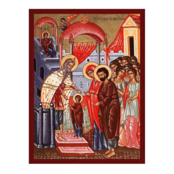 Εικόνα Ορθοδοξίας με περίγραμμα χρυσό σε ξύλο Φλαμουρίας  με  βάση Παναγία Τα Εισόδια της Εικόνας της Θεοτόκου, Χειροποίητη Ελληνική εικόνα Εισοδίων της Θεοτόκου, Κρεμαστή πλάκα βυζαντινής τέχνης, Χριστιανικό δώρο Διάσταση 40x30 cm (15,8 x 11,8 ίντσες)INTRAEK-43216724131 - Image 1