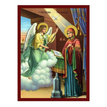 Εικόνα Ορθοδοξίας με περίγραμμα χρυσό σε ξύλο Φλαμουρίας  με  βάση Ο Ευαγγελισμός της Θεοτόκου, Χειροποίητη Ελληνική εικόνα Ευαγγελισμού Της Θεοτόκου, Κρεμαστή πλάκα βυζαντινής τέχνης, χριστιανικό δώρο Διάσταση 40x30 cm (15,8 x 11,8 ίντσες)INTRAEK-43216724130 - Image 1