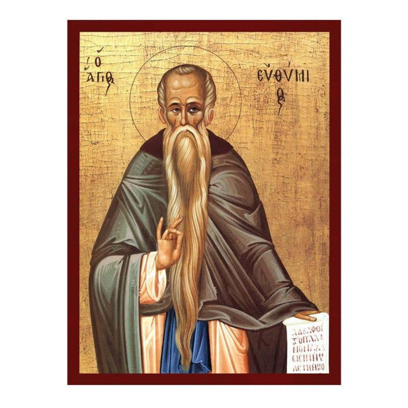 Εικόνα Ορθοδοξίας με περίγραμμα χρυσό σε ξύλο Φλαμουρίας  με  βάση Εικόνα Αγίου Ευθυμίου, Χειροποίητη Ελληνική εικόνα Αγίου Ευθυμίου, επιτοίχια πλάκα βυζαντινής τέχνης, χριστιανικό δώρο Διάσταση 26x20 cm (10,2 x 7,9 ίντσες) INTRAEK-3216724120