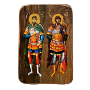 Εικόνα Ορθοδοξίας με περίγραμμα χρυσό σε ξύλο Φλαμουρίας  με  βάση Μπομπονιέρα Βάπτισης Άγιος Θεόδωρος Σετ 20 τεμαχίων, Εικόνα Βάπτισης, Μπομπονιέρα Χειροποίητη Βυζαντινή εικόνα 9x6cm, Χριστιανικό Δώρο Διάσταση 40x30 cm (15,8 x 11,8 ίντσες)INTRAEK-43216724118 - Image 1