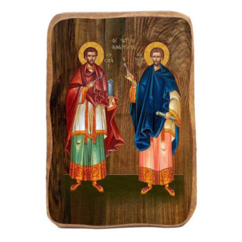 Εικόνα Ορθοδοξίας με περίγραμμα χρυσό σε ξύλο Φλαμουρίας  με  βάση The Holy Unmercenaries Μπομπονιέρα Βάπτισης Σετ 20 τεμαχίων, Εικόνα Βάπτισης, Bomboniera Χειροποίητη Βυζαντινή εικόνα 9x6cm, Χριστιανικό Δώρο Διάσταση 40x30 cm (15,8 x 11,8 ίντσες)INTRAEK-43216724115 - Image 1