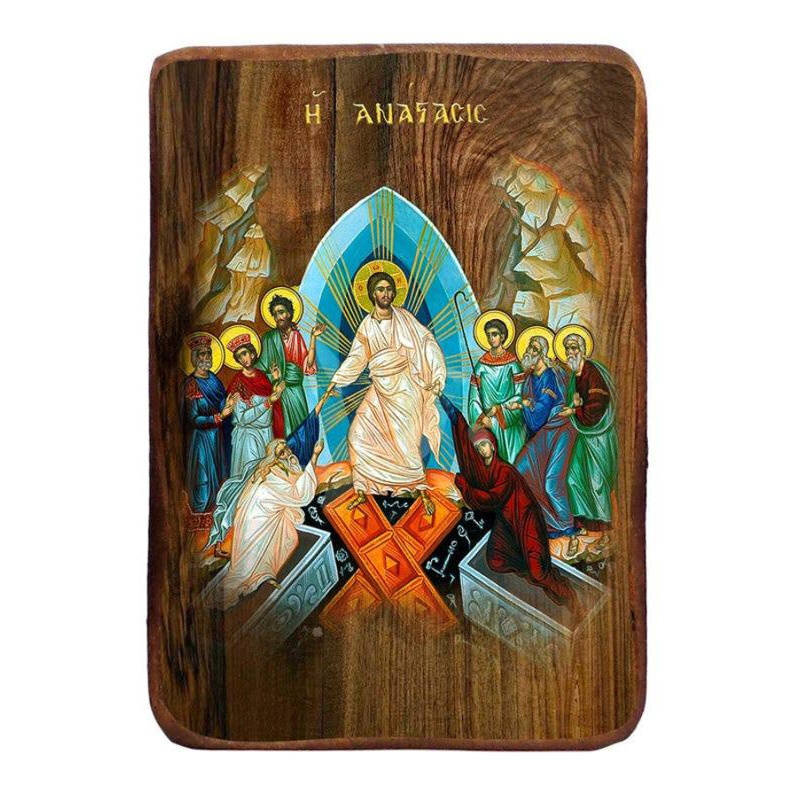 Εικόνα Ορθοδοξίας με περίγραμμα χρυσό σε ξύλο Φλαμουρίας  με  βάση Μπομπονιέρα Βάπτισης Ανάσταση του Χριστού Σετ 20 τεμαχίων, Εικόνα Βάπτισης, Χειροποίητη Βυζαντινή εικόνα Bomboniera 9x6cm, Χριστιανικό Δώρο Διάσταση 10x7 cm (3,9 x 2,8 ίντσες) INTRAEK-816724112