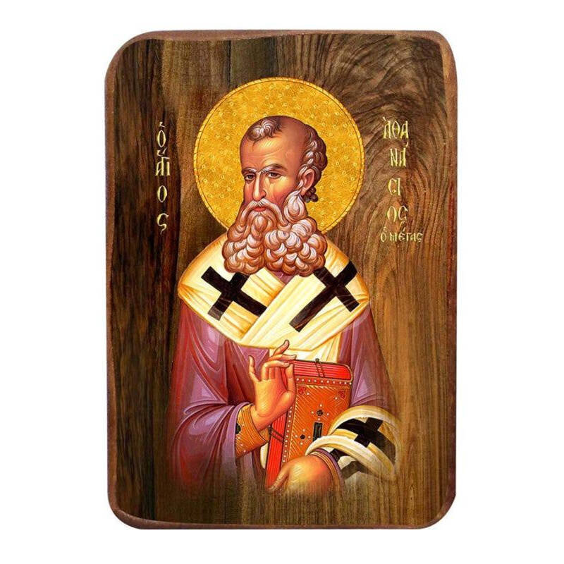 Εικόνα Ορθοδοξίας με περίγραμμα χρυσό σε ξύλο Φλαμουρίας  με  βάση Μπομπονιέρα Βάπτισης Άγιος Αθανάσιος Σετ 20 τεμαχίων, Εικόνα Βάπτισης, Μπομπονιέρα Χειροποίητη Βυζαντινή εικόνα 9x6cm, Χριστιανικό Δώρο Διάσταση 10x7 cm (3,9 x 2,8 ίντσες) INTRAEK-816724107
