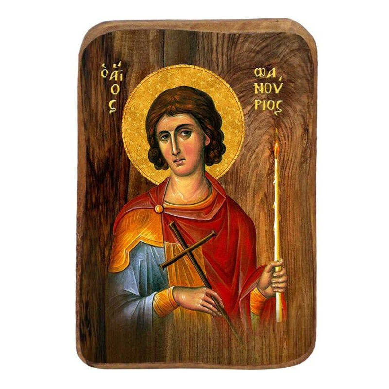 Εικόνα Ορθοδοξίας με περίγραμμα χρυσό σε ξύλο Φλαμουρίας  με  βάση Μπομπονιέρα Βάπτισης Άγιος Φανούριος Σετ 20 τεμαχίων, Εικόνα Βάπτισης, Μπομπονιέρα Χειροποίητη Βυζαντινή εικόνα 9x6cm, Χριστιανικό Δώρο Διάσταση 10x7 cm (3,9 x 2,8 ίντσες) INTRAEK-816724086