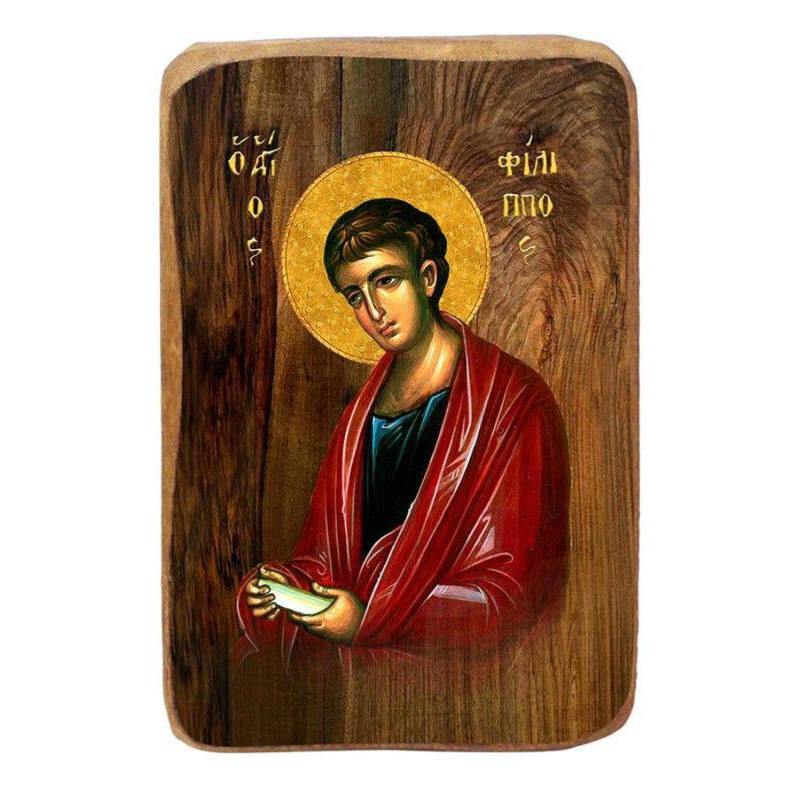 Εικόνα Ορθοδοξίας με περίγραμμα χρυσό σε ξύλο Φλαμουρίας  με  βάση Μπομπονιέρα Βάπτισης Άγιος Φίλιππος Σετ 20 τεμαχίων, Εικόνα Βάπτισης, Μπομπονιέρα Χειροποίητη Βυζαντινή εικόνα 9x6cm, Χριστιανικό Δώρο Διάσταση 10x7 cm (3,9 x 2,8 ίντσες) INTRAEK-816724085