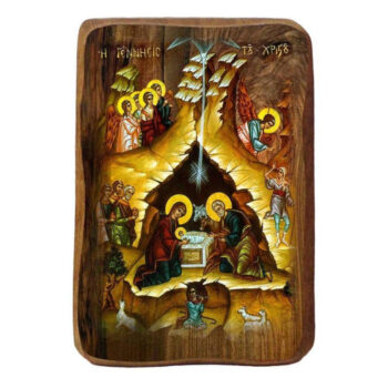 Εικόνα Ορθοδοξίας με περίγραμμα χρυσό σε ξύλο Φλαμουρίας  με  βάση Μπομπονιέρα Βάπτισης η Γέννηση του Χριστού Σετ 20 τεμαχίων, Εικόνα Βάπτισης, Χειροποίητη Βυζαντινή εικόνα Bomboniera 9x6cm, Χριστιανικό Δώρο Διάσταση 40x30 cm (15,8 x 11,8 ίντσες)INTRAEK-43216724082 - Image 1