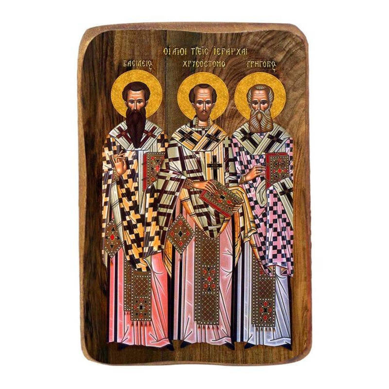 Εικόνα Ορθοδοξίας με περίγραμμα χρυσό σε ξύλο Φλαμουρίας  με  βάση Μπομπονιέρα Βάπτισης Τρεις Ιεράρχες Σετ 20 τεμαχίων, Εικόνα Βάπτισης, Χειροποίητη Βυζαντινή εικόνα Bomboniera 9x6cm, Χριστιανικό Δώρο Διάσταση 10x7 cm (3,9 x 2,8 ίντσες) INTRAEK-816724075