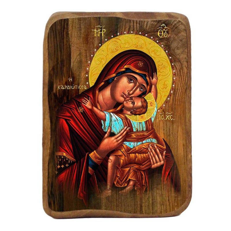 Εικόνα Ορθοδοξίας με περίγραμμα χρυσό σε ξύλο Φλαμουρίας  με  βάση Η Παναγία η Τρυφερή Καρδιά Σετ Βάπτισης 20 τεμαχίων, Εικόνα Βάπτισης, Χειροποίητη Βυζαντινή εικόνα Bomboniera 9x6cm, Χριστιανικό Δώρο Διάσταση 10x7 cm (3,9 x 2,8 ίντσες) INTRAEK-816724069