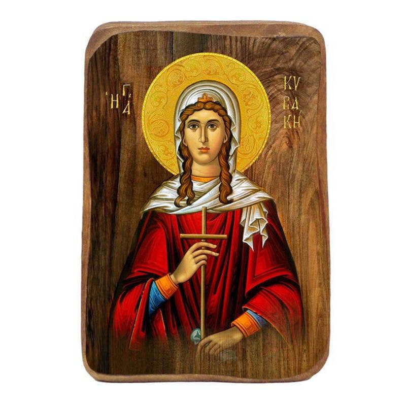 Εικόνα Ορθοδοξίας με περίγραμμα χρυσό σε ξύλο Φλαμουρίας  με  βάση Μπομπονιέρα Βάπτισης Αγίας Κυριάκας Σετ 20 τεμαχίων, Εικόνα Βάπτισης, Μπομπονιέρα Χειροποίητη Βυζαντινή εικόνα 9x6cm, Χριστιανικό Δώρο Διάσταση 10x7 cm (3,9 x 2,8 ίντσες) INTRAEK-816724064